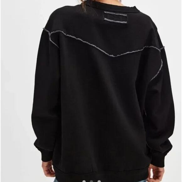 NEW Free People We The Free Wallace Pullover Crewneck Sweatshirt Black Large - Picture 2 of 6